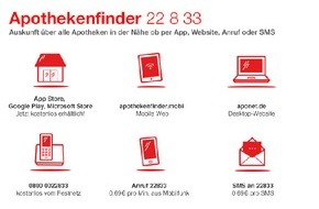 ABDA Bundesvgg. Dt. Apothekerverbände: "Apothekenfinder"-App ab sofort kostenlos und in neuem Design