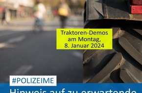 Polizei Mettmann: POL-ME: Angekündigte Versammlungen der Landwirte: Traktorkonvois auch im Kreis Mettmann - Verkehrshinweis - Kreis Mettmann - 2401025