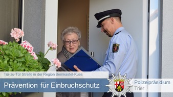 Polizeipräsidium Trier: POL-PPTR: Prävention für mehr Einbruchschutz im Bereich Bernkastel-Kues
