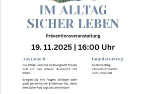 Polizeipräsidium Koblenz: POL-PPKO: Präventionsveranstaltung "Im Alltag sicher leben"