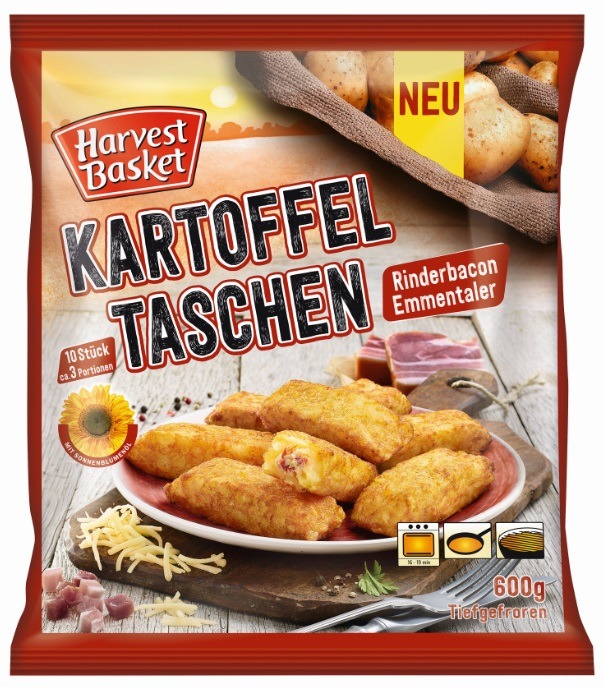 Die Wernsing Feinkost GmbH informiert über einen Warenrückruf des Lebensmittels "Harvest Basket Kartoffeltaschen Rinderbacon Emmentaler, 600g".