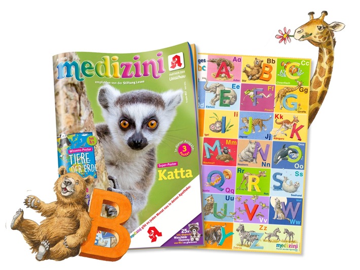 Lesen lernen mit medizini: Neues lustiges Abc-Tierposter zum Schulstart - von Adler bis Zebra