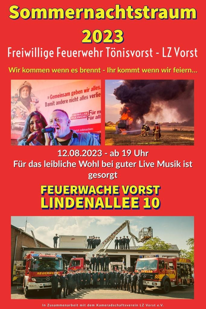 FW Tönisvorst: Der Löschzug Vorst läd bei freiem Eintritt zum Sommernachtstraum in die Feuerwache ein