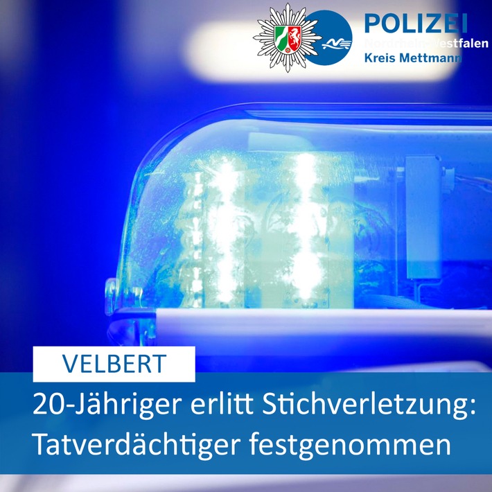 POL-ME: 20-Jähriger erlitt Stichverletzung: Tatverdächtiger festgenommen - Velbert - 2306073