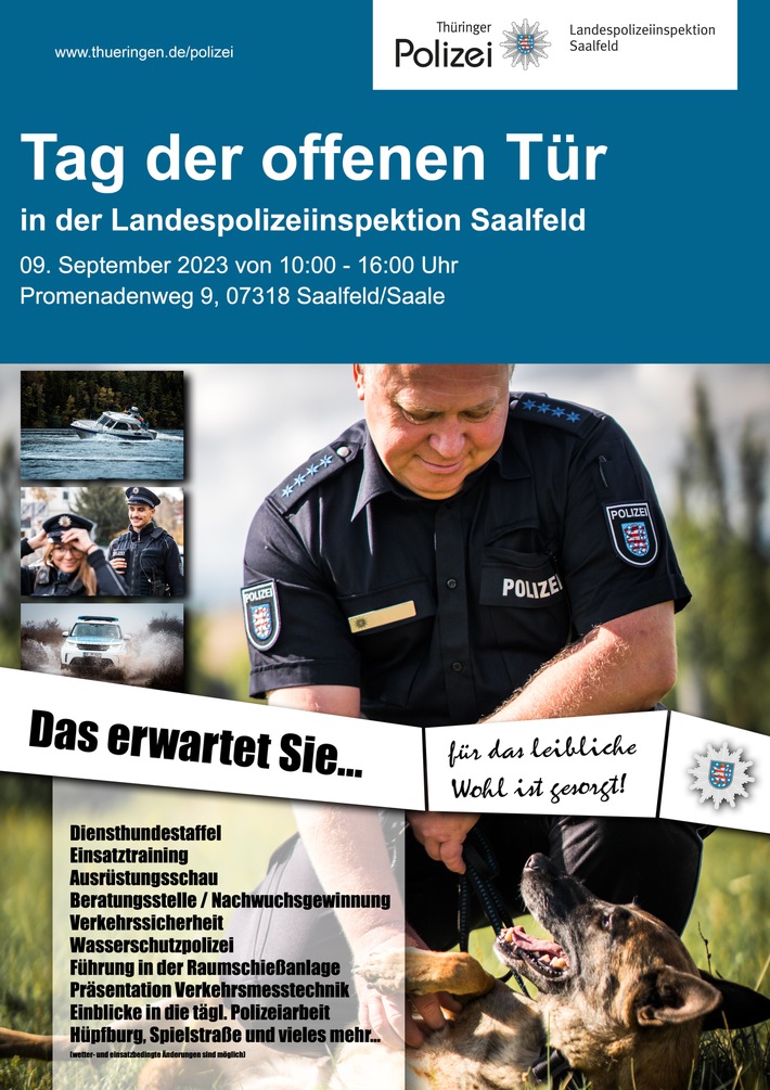 LPI-SLF: Einladung zum Tag der offenen Tür der Saalfelder Polizei am 09.09.2023