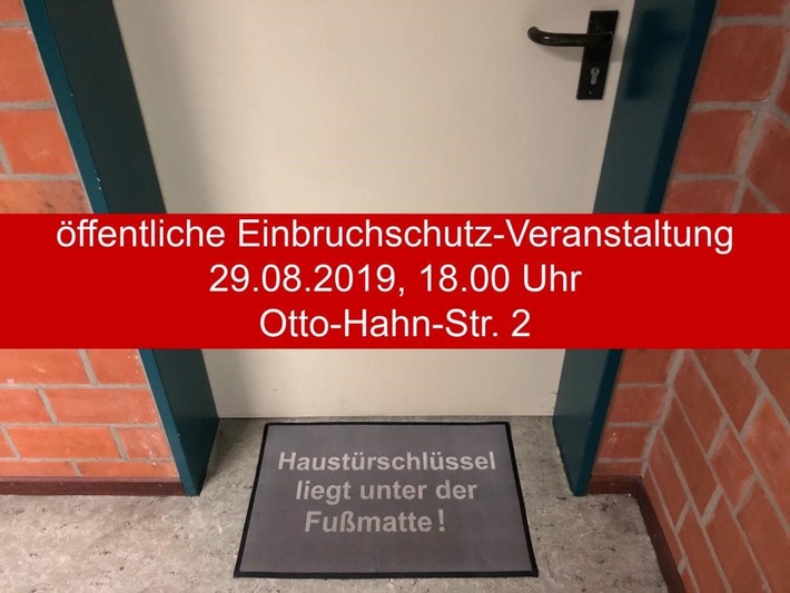 POL-GÖ: (491/2019) Einbruchschutz - nächste kostenlose polizeiliche Beratung am 29. August 2019 in Göttingen