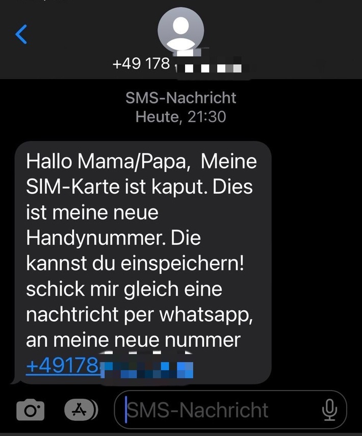 POL-NOM: Betrug versteckt hinter Messenger-Nachrichten von angeblichen Familienkontakten - Polizei Northeim warnt die Nutzerinnen und Nutzer von Smartphones