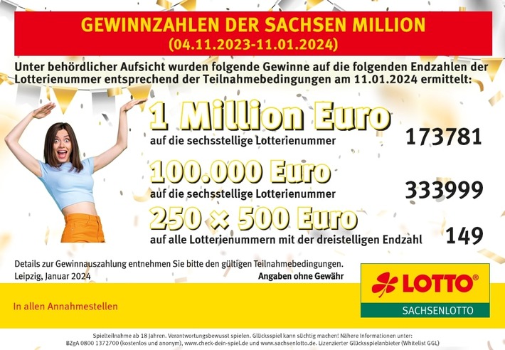 Wieder ein Millionengewinn in Sachsen: Hauptgewinn der SACHSEN MILLION in Leipzig