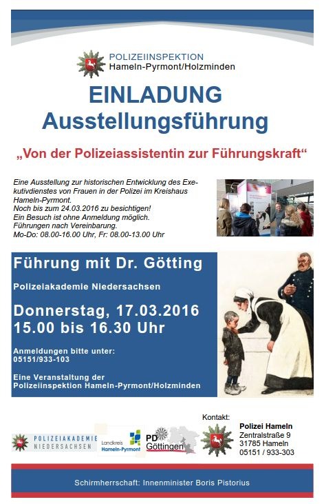 POL-HM: Einladung zur Ausstellungsführung mit Dr. Dirk Götting &quot;Von der Polizeiassistentin zur Führungskraft&quot;