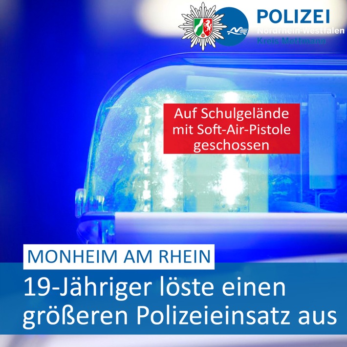 POL-ME: Mit Soft-Air-Pistole geschossen: 19-Jähriger löste einen größeren Polizeieinsatz aus - Monheim am Rhein - 2308046