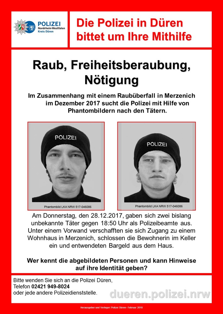 POL-DN: Öffentlichkeitsfahndung nach Raub in Merzenich