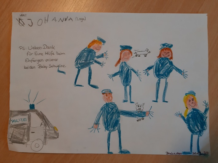 POL-DEL: Landkreis Wesermarsch: 5-Jährige bedankt sich auf besondere Art bei der Polizei Brake