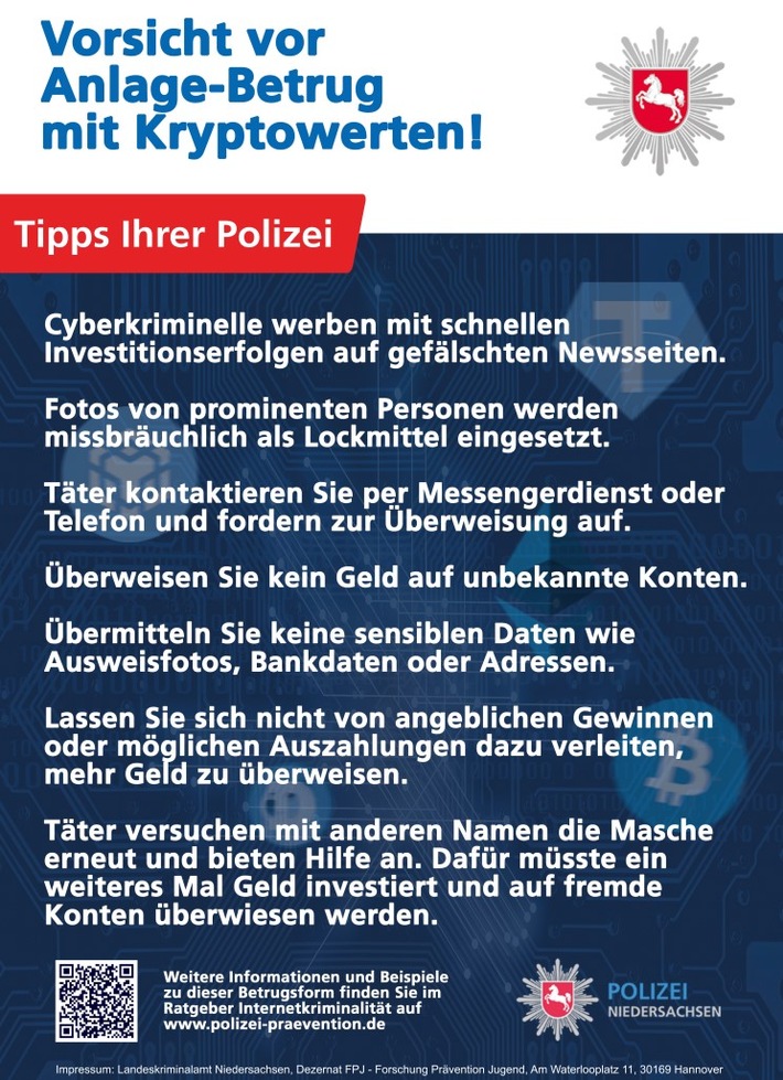 POL-EL: Emsland / Grafschaft Bentheim - Polizei warnt vor anhaltendem Betrug mit gefälschten Krypto-Anlageseiten