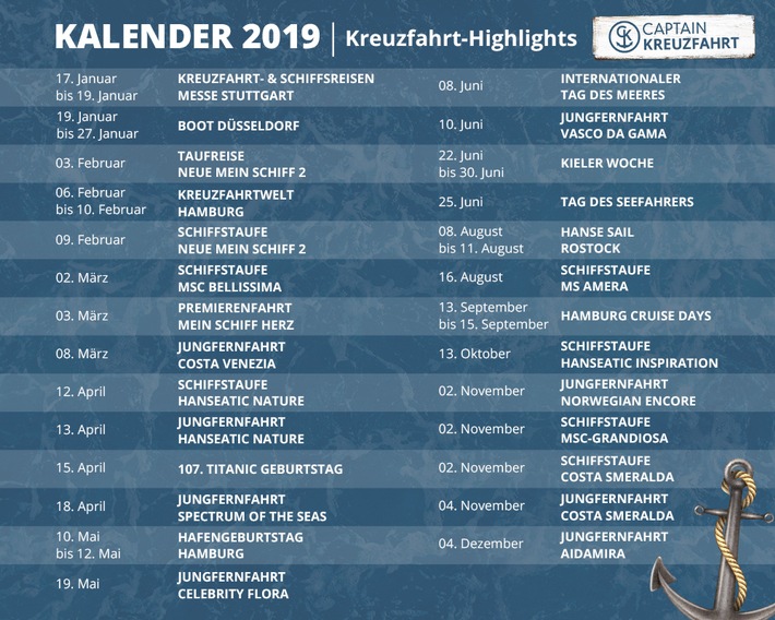Ahoi, Kreuzfahrt-Highlights 2019!