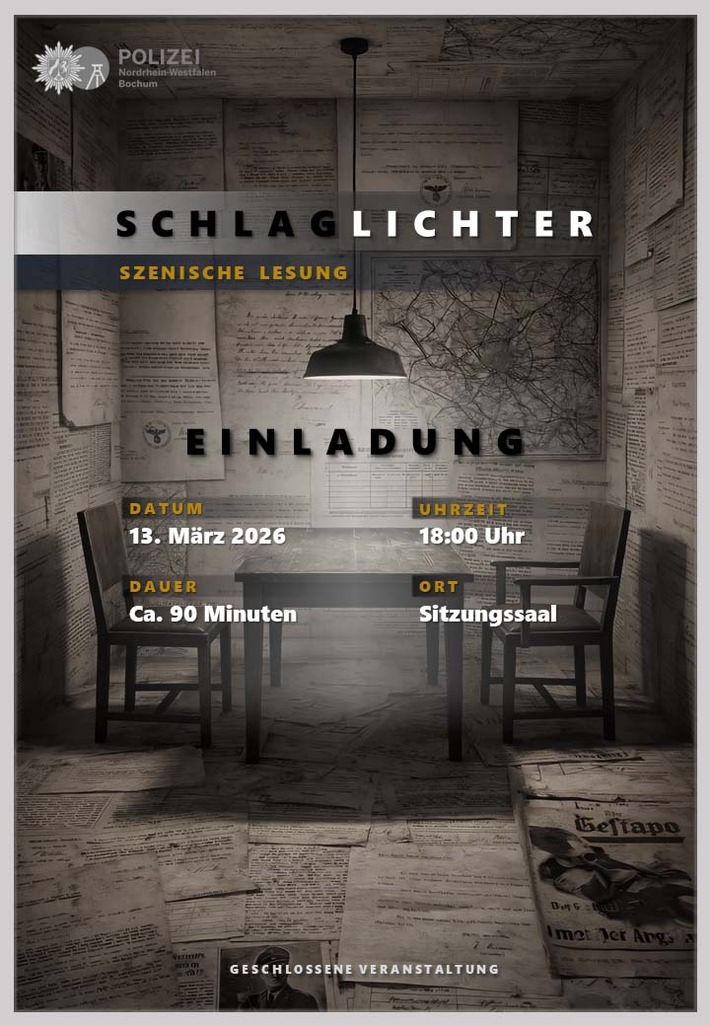 POL-BO: Einladung an Medienvertreterinnen und -vertreter: Szenische Lesung im Polizeipräsidium Bochum am 13. März