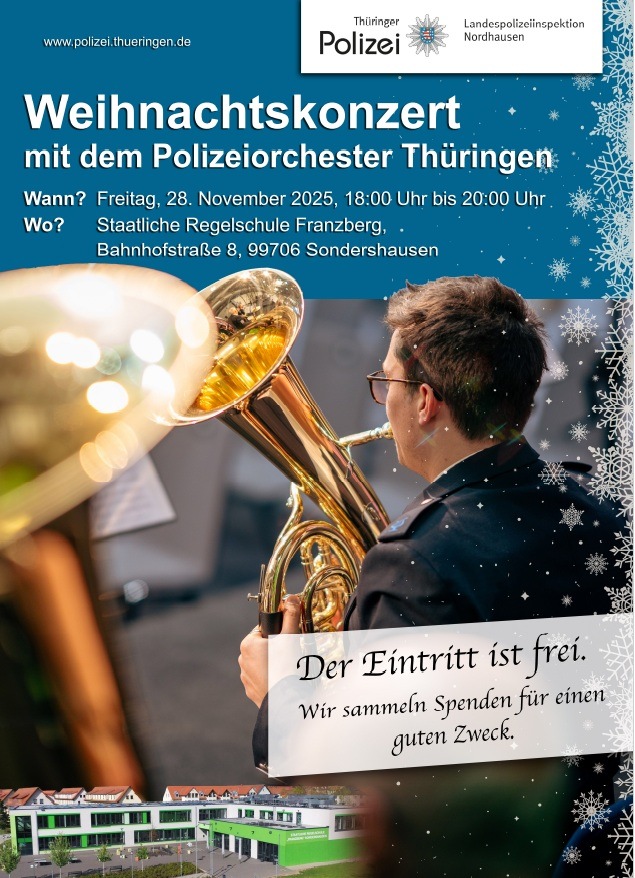 LPI-NDH: Weihnachtliche Klänge mit dem Polizeiorchester Thüringen in der Franzbergschule