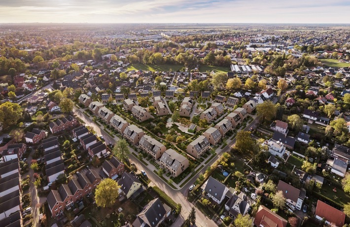 Vogelperspektive von nachhaltigem Neubauprojekt Kokoni One in Berlin-Pankow / Weiterer Text über ots und www.presseportal.de/nr/158872 / Die Verwendung dieses Bildes ist für redaktionelle Zwecke unter Beachtung ggf. genannter Nutzungsbedingungen honorarfrei. Veröffentlichung bitte mit Bildrechte-Hinweis.