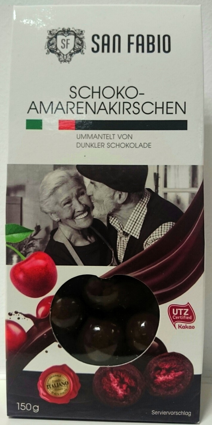 Rückruf von &quot;San Fabio Amarenakirschen in dunkler Schokolade; 150g&quot;