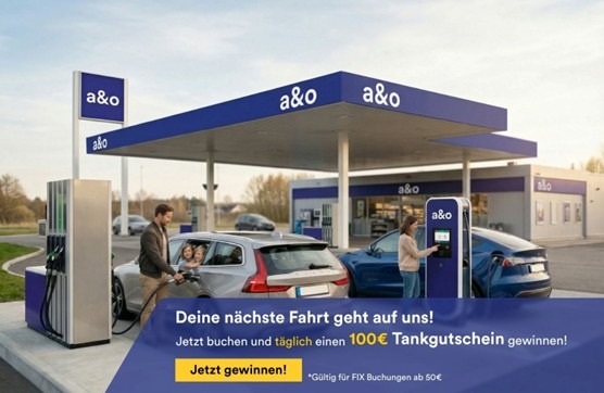 Mit a&o ist besser Fahren: Berliner Hostelkette verlost täglich Tank- und Ladegutschein im Wert von 100 Euro