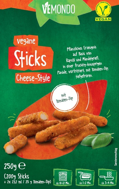 Der Hersteller Vefo GmbH informiert über einen Warenrückruf der Produkte "Vemondo Veganer Mozzarelli, 100g" und "Vemondo Vegane Sticks Cheese-Style, 250g".