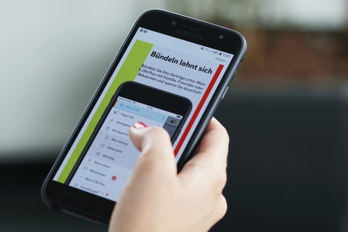Energieverträge bündeln ist ab sofort auch per Mein E.ON App möglich. Das Foto kann für redaktionelle Zwecke kostenfrei verwendet werden. Weiterer Text über ots und www.presseportal.de/nr/109984 / Veröffentlichung bitte unter Quellenangabe: "obs/E.ON Energie Deutschland GmbH"