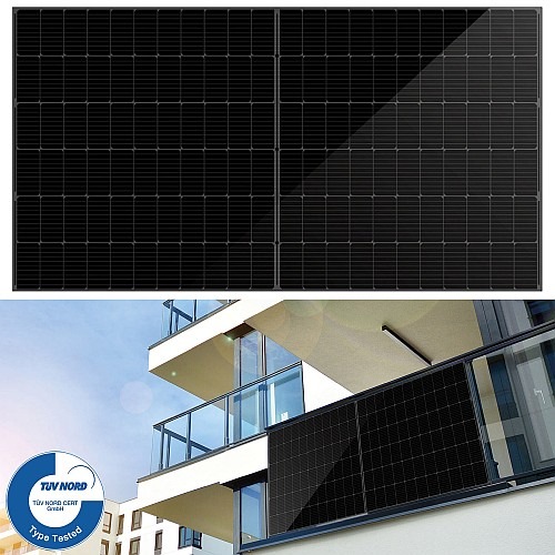 Strom effizient selbst erzeugen durch optimierte Selbstreinigung: DAH Solar Monokristallines Solarmodul, Full-Screen, Halbzellen, 410 Watt, schwarz