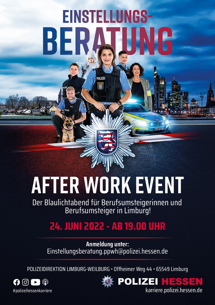 POL-LM: Pressemitteilung der Einstellungsberatung der Polizei +++After Work Event - der Blaulichtabend in Limburg+++