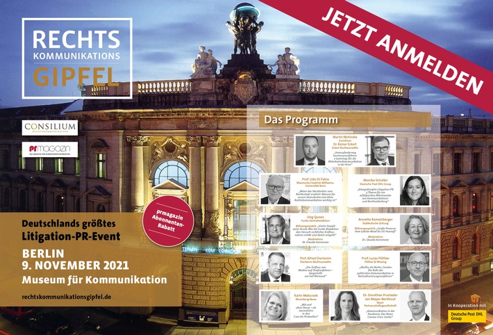 Rechtskommunikationsgipfel am 9. November 2021 in Berlin / Das Programm / Jetzt anmelden