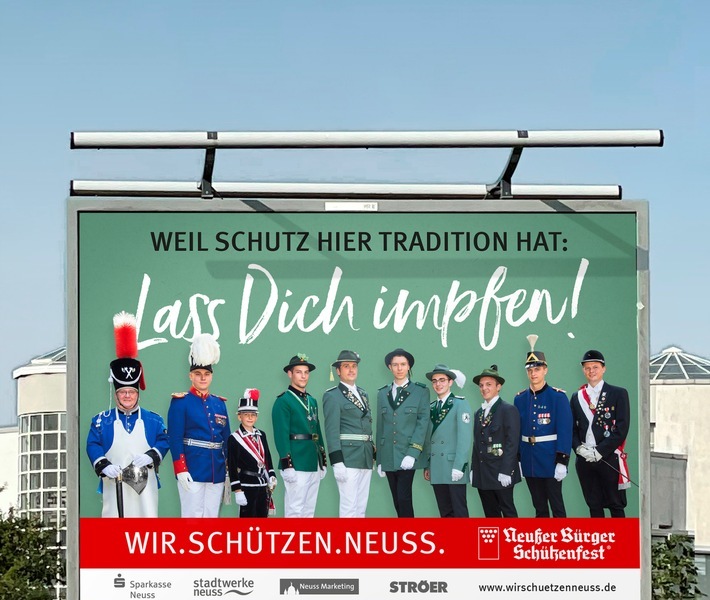 "Lass Dich impfen!": Die Neusser Bürger-Schützen sorgen gemeinsam mit vielen Unterstützern für große Aufmerksamkeit im Kampf gegen Corona. / Weiterer Text über ots und www.presseportal.de/nr/147361 / Die Verwendung dieses Bildes ist für redaktionelle Zwecke unter Beachtung ggf. genannter Nutzungsbedingungen honorarfrei. Veröffentlichung bitte mit Bildrechte-Hinweis.