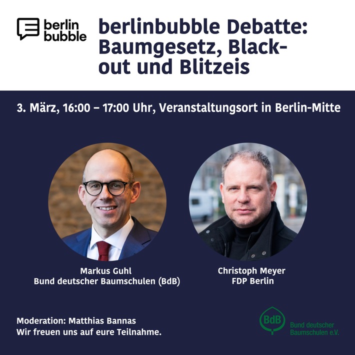 Einladung: berlinbubble Debatte Baumgesetz, Blackout und Blitzeis