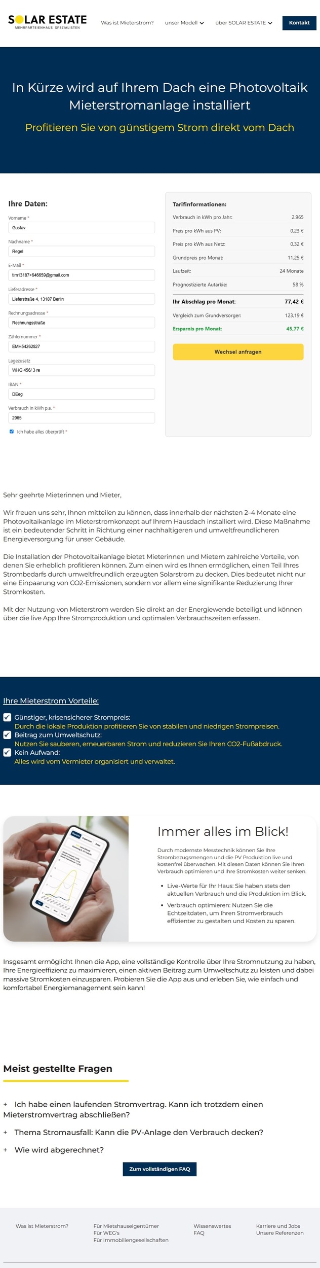 Direkter Wechsel auf dynamisch und solar. Berliner SOLAR ESTATE führt bei allen Mieterstrom-Projekten vollautomatisierten Wechselservice des Stromvertrags ein - inklusive dynamischer Tarife