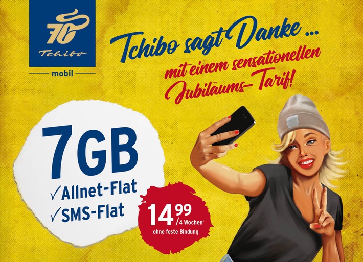 70 Jahre Tchibo: Jubiläums-Tarif mit 7 GB Daten für 14,99 Euro