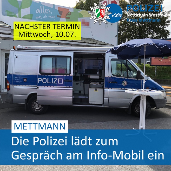 POL-ME: Die Polizei lädt zum Gespräch am Infomobil ein - Mettmann - 2407029