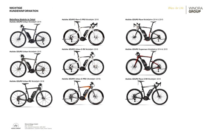 Produktrückruf aller Haibike XDURO Race, Superrace und Urban Modelle