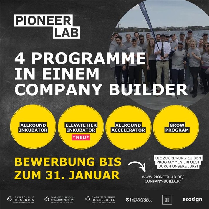 Pressemitteilung: Hochschule Fresenius und PIONEER LAB – Bewerbungsfrist bis 31. Januar für innovative Commpany Builder-Programme