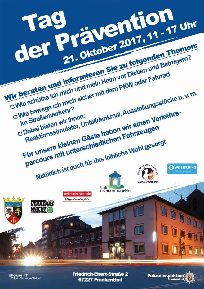 POL-PDLU: (Frankenthal) - &quot;Tag der Prävention&quot; am 21. Oktober 2017