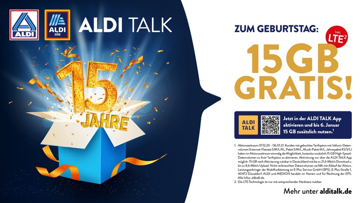 15 GB geschenkt: ALDI TALK feiert 15. Geburtstag