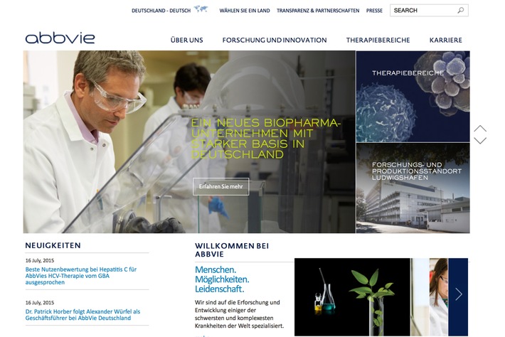 abbvie.de: Neuer Internetauftritt des BioPharma-Unternehmens AbbVie Deutschland