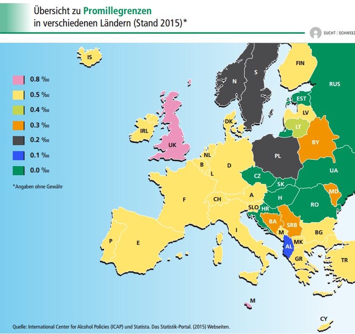 Sucht Schweiz
Promillegrenzen in Europa - ein Check lohnt sich