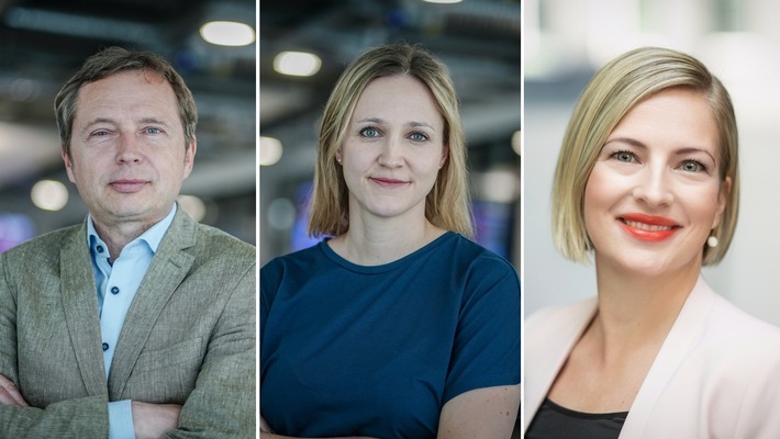 Verschmelzung von dpa-infografik und dpa-infocom. Im Bild: Jirka Albig und Teresa Dapp, Geschäftsführer und Geschäftsführerin der dpa-infocom und Ira Kugel, bisherige Geschäftsführerin der dpa-infografik und neue Geschäftsführerin der Rufa Rundfunk-Agenturdienste GmbH  (v.li.n.re.) / Weiterer Text über ots und www.presseportal.de/nr/8218 / Die Verwendung dieses Bildes für redaktionelle Zwecke ist unter Beachtung aller mitgeteilten Nutzungsbedingungen zulässig und dann auch honorarfrei. Veröffentlichung ausschließlich mit Bildrechte-Hinweis.