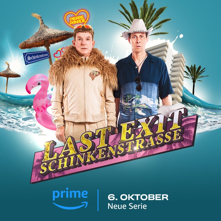 LAST EXIT SCHINKENSTRASSE: Startdatum und Key Visual zur neuen Prime Video Comedy-Serie mit Heinz Strunk und Marc Hosemann enthüllt