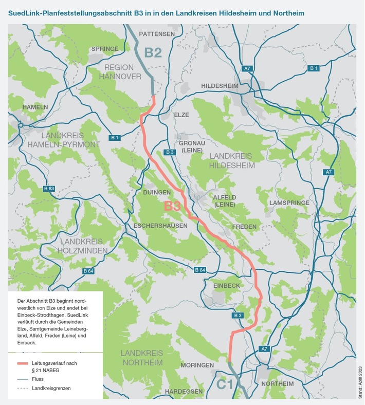 Alle SuedLink-Abschnitte in der Genehmigung: TransnetBW reicht letzte Planfeststellungsunterlagen in Niedersachsen ein