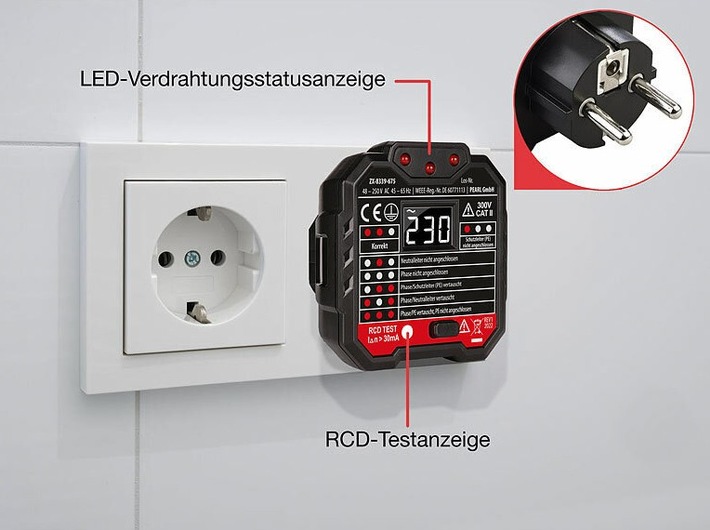 Einfach und sicher Steckdosen überprüfen: revolt Steckdosentester mit Farb-Warn-Display, RCD-Test, Status-LEDs, 250 Volt