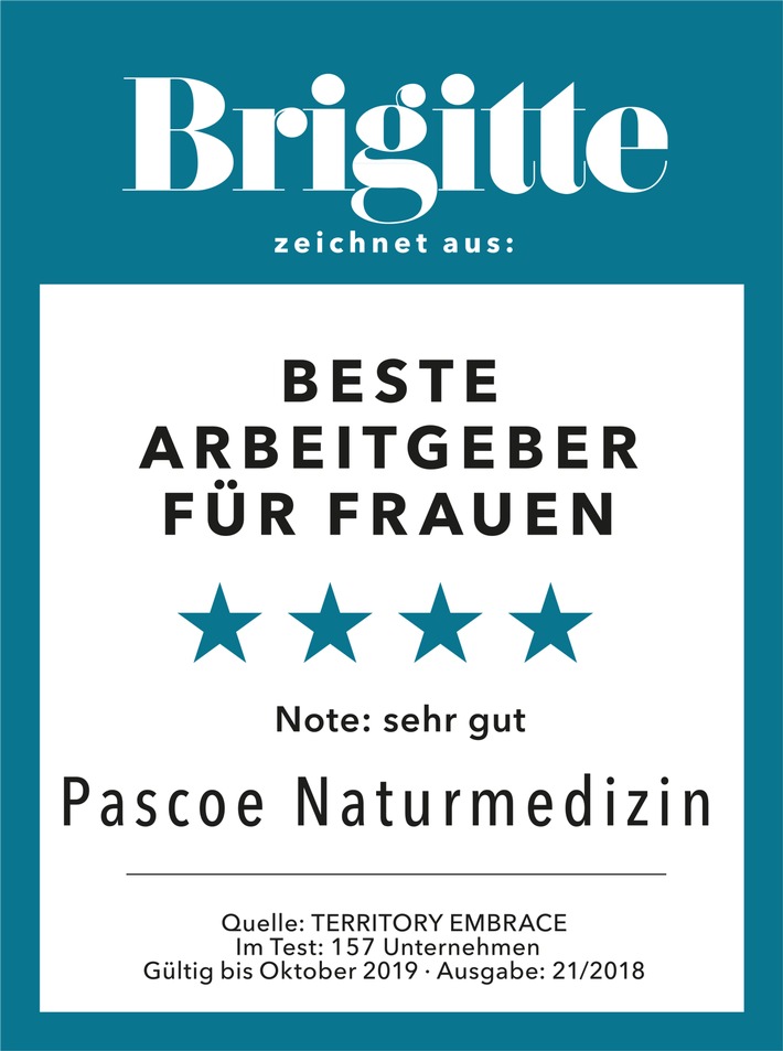 &quot;Beste Arbeitgeber für Frauen&quot; - Pascoe Naturmedizin von der Frauenzeitschrift BRIGITTE ausgezeichnet