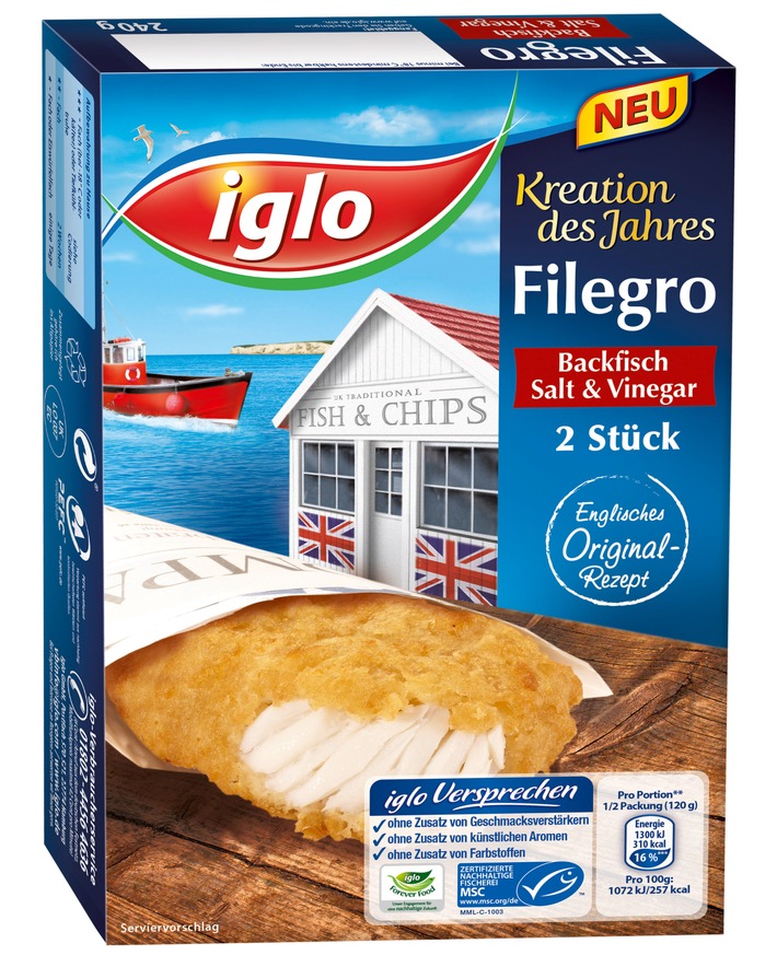 Fish & Chips zu Hause genießen: iglo bringt mit Filegro Backfisch Salt & Vinegar englisches Flair in deutsche Küchen (FOTO)