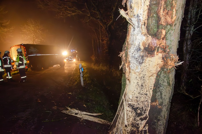 FW-RD: Milchlaster fährt gegen Baum - L128 zwischen Gokels und Seefeld vollgesperrt