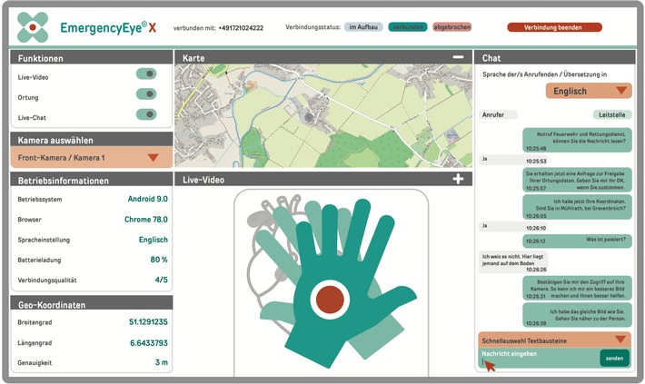 Notruf ohne Sprachbarrieren und Nutzennachweis für EmergencyEye® / EmergencyEye® löst Sprachbarrieren durch die Chat-Funktion auf! / Der Nutzen von EmergencyEye® wurde nun in klinischer Studie belegt!