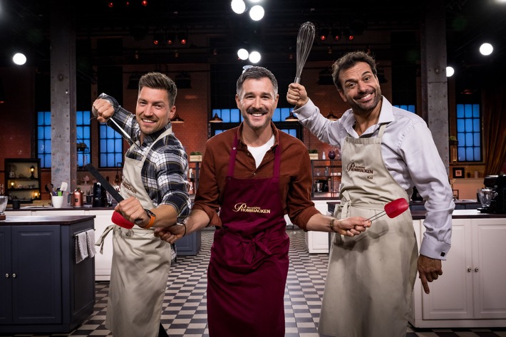 Herrenkränzchen im Finale von "Das große Promibacken": Philipp Boy, Jochen Schropp und Kai Schumann rühren am Mittwoch in SAT.1 um den goldenen Cupcake