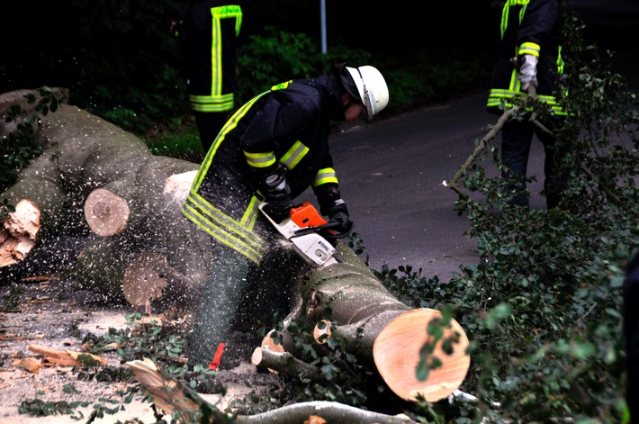 FW-KLE: Sturmtief Zeljko: Bäume blockieren Bundesstraße 9 in Bedburg-Hau