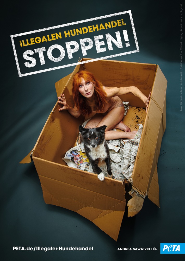 Andrea Sawatzki: Auf den Hund gekommen? Aber richtig! Neues PETA-Motiv gegen illegalen Hundehandel